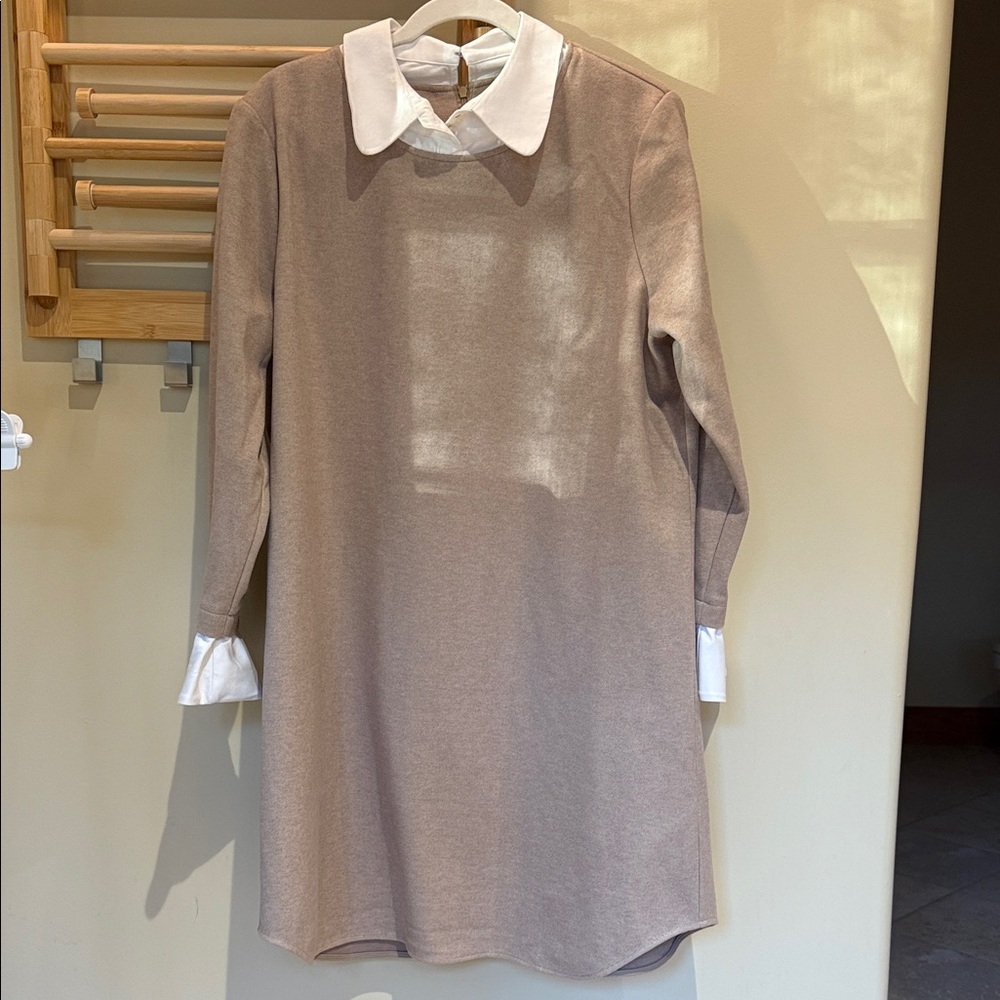 Beige Tuckernuck XXL Long Sleeve Dress with White Collar EUC